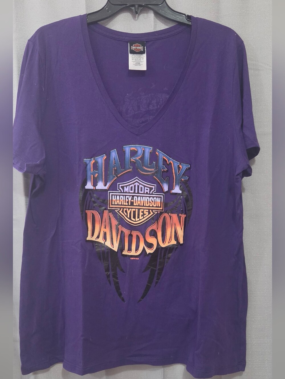Harley Davidson WoodstockNY Purple V Neck Short Sleeve T Women's XXL Biker Shirt